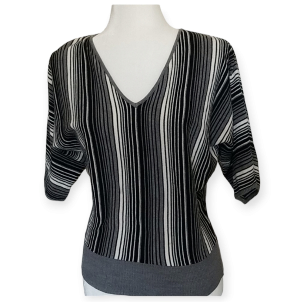 Black, White, and Gray Striped Sweater